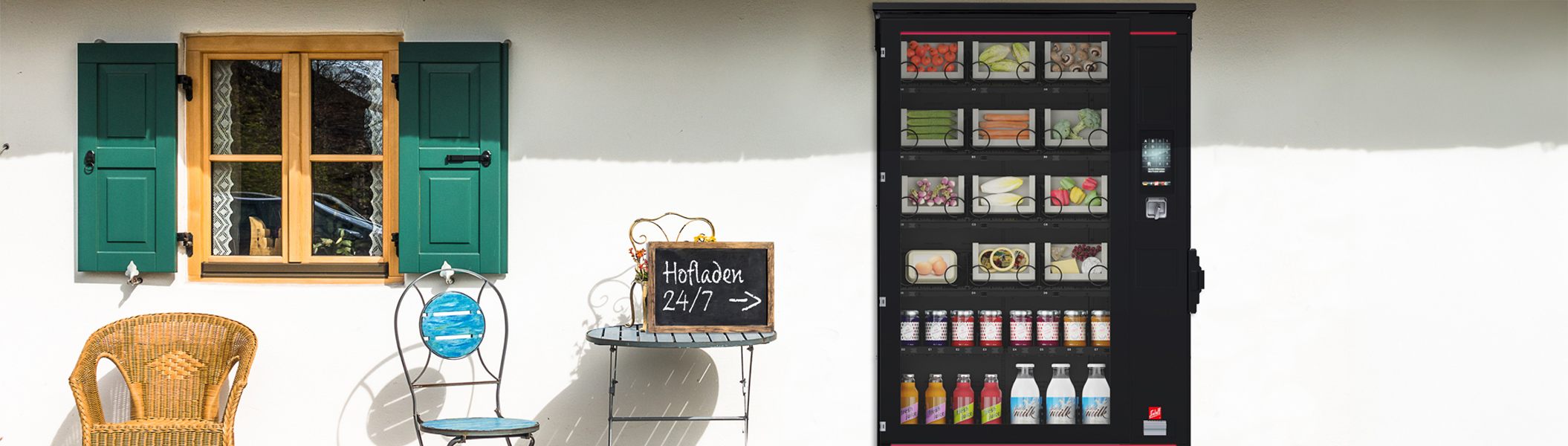Hofladen Ein Automat als Hofladen auf einem Bauernhof