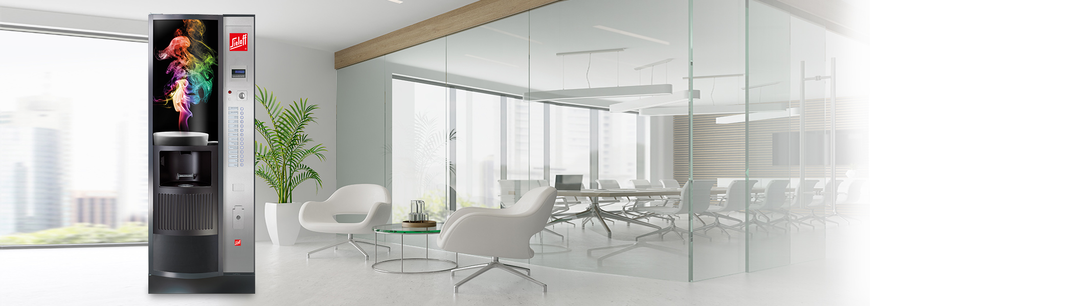 HG Standgeräte-Serie Ein Sielaff Automat der HG Standgeräteserie vor einem Konferenzraum