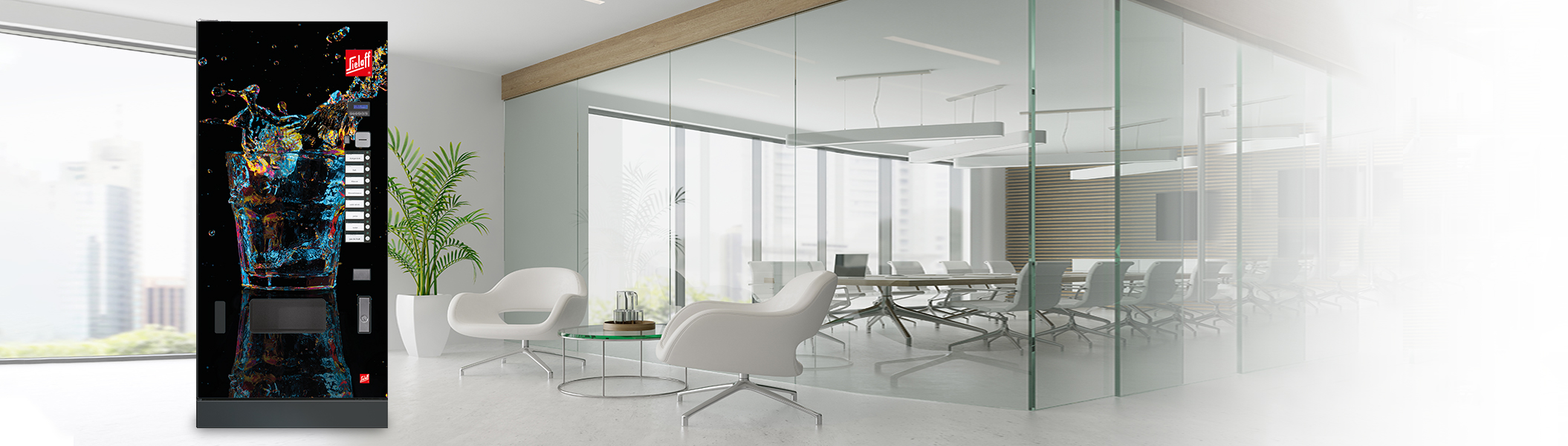 FK-Serie Ein Sielaff Kaltgetränkeautomat der FK-Serie vor einem Konferenzraum